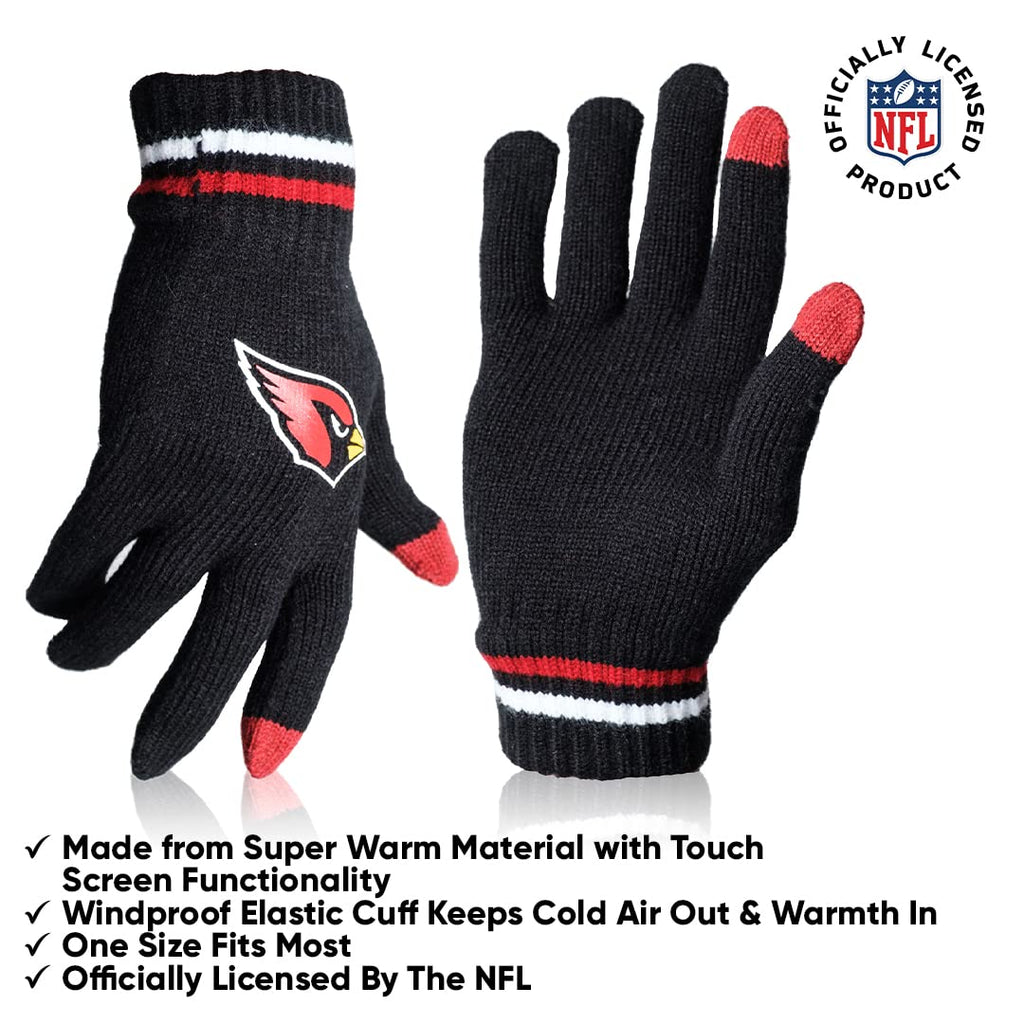Ultra Game Nfl Mens Womens Super Soft Winter Beanie Knit Hat With Extra Warm Touch Screen Gloves, Arizona Cardinals, Team Color