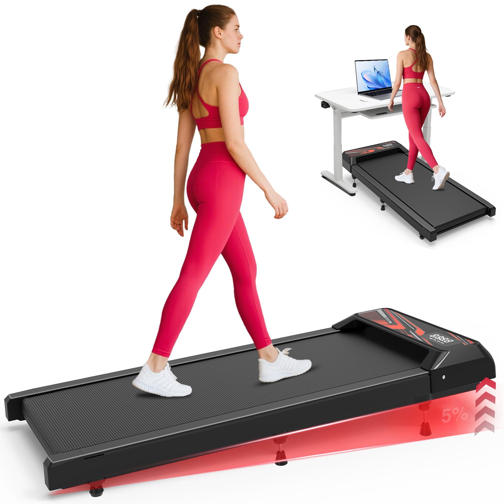 2.5HP Walking Mat with Incline pad,Under Desk Treadmill, Walking Running Pad with Remote, 3 in 1 Low Noise Small Mini Portable T