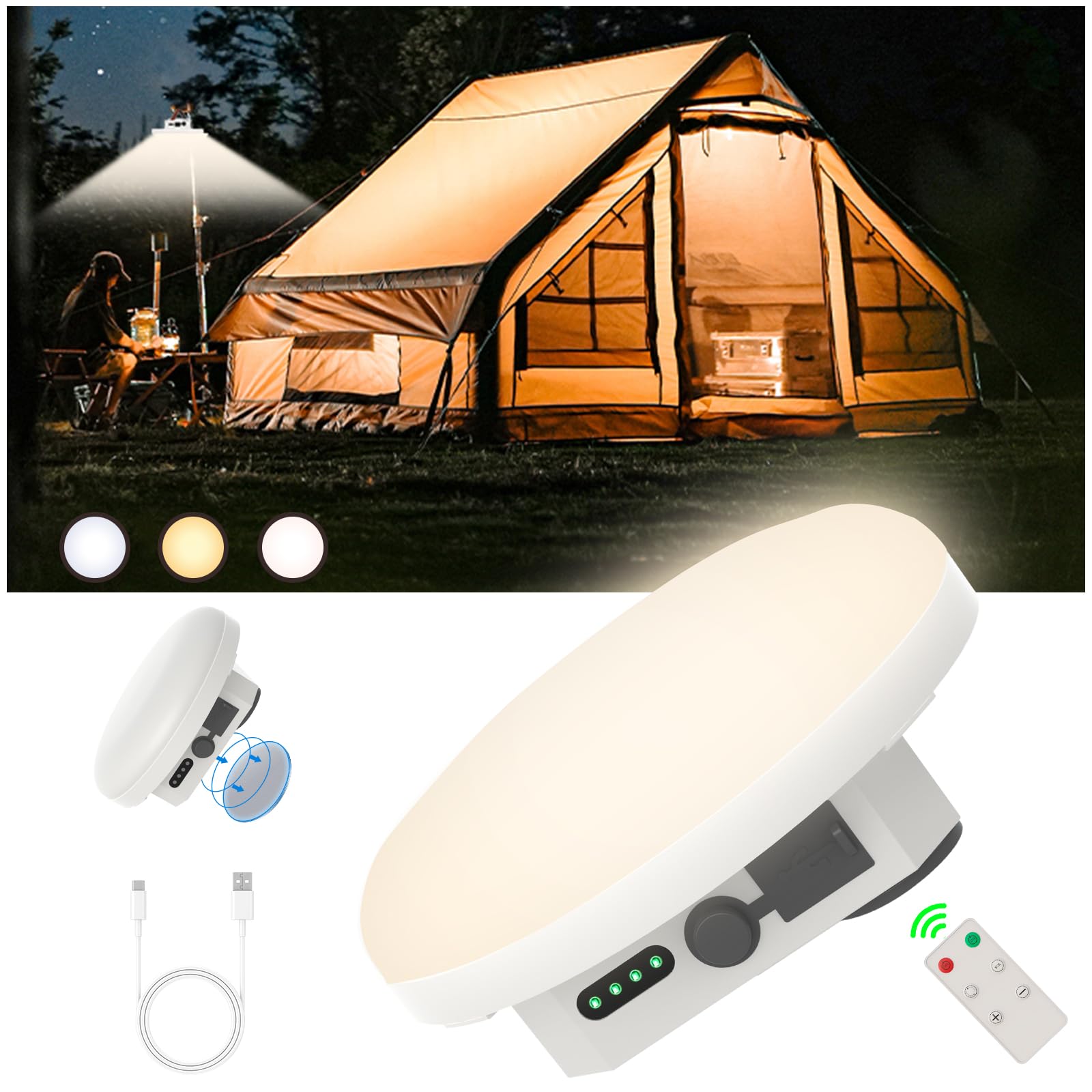 Camping Tent Light LED Rechargeable Portable Hanging Lantern with Remote,IPX5 Waterproof Outdoor Lights with Battery Power, Camp