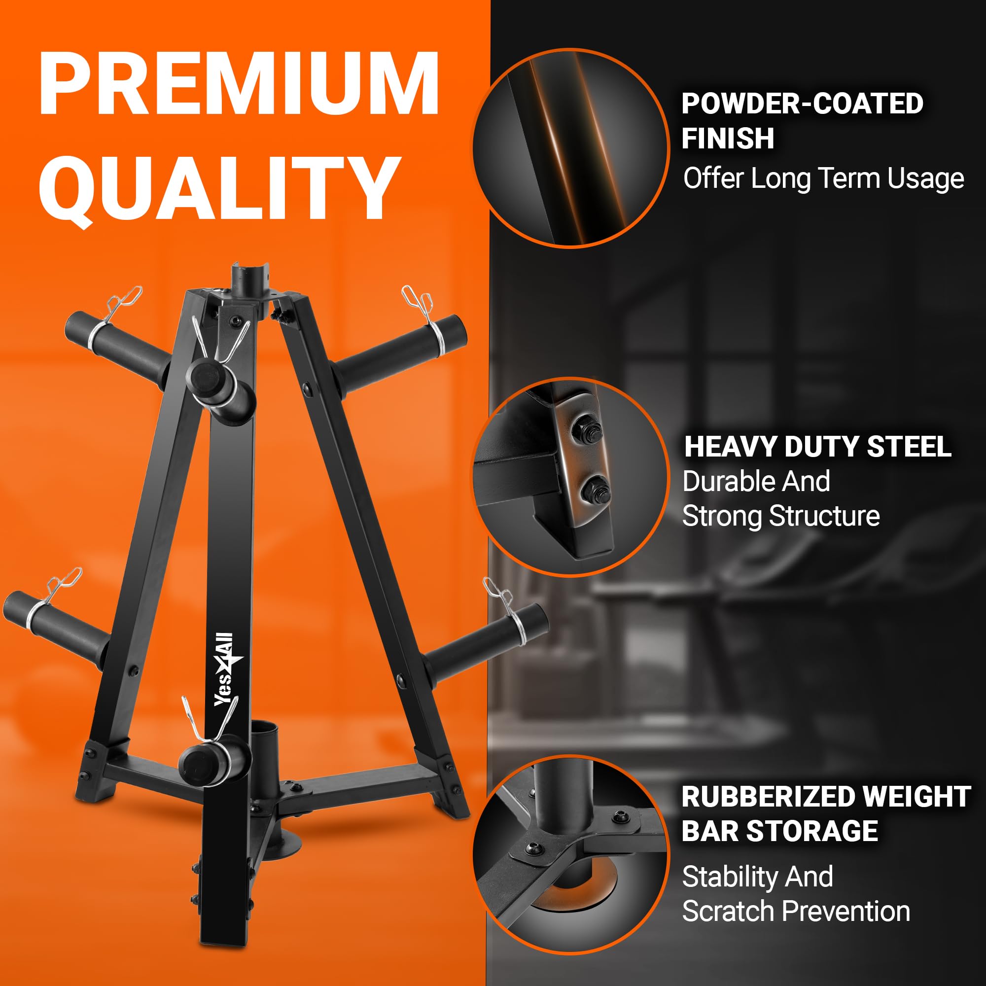 Yes4All Weight Rack, 1 & 2-Inch Plate Bumper Plate Rack, 350 Lbs Capacity Barbell Weight Rack For Home Gym Training
