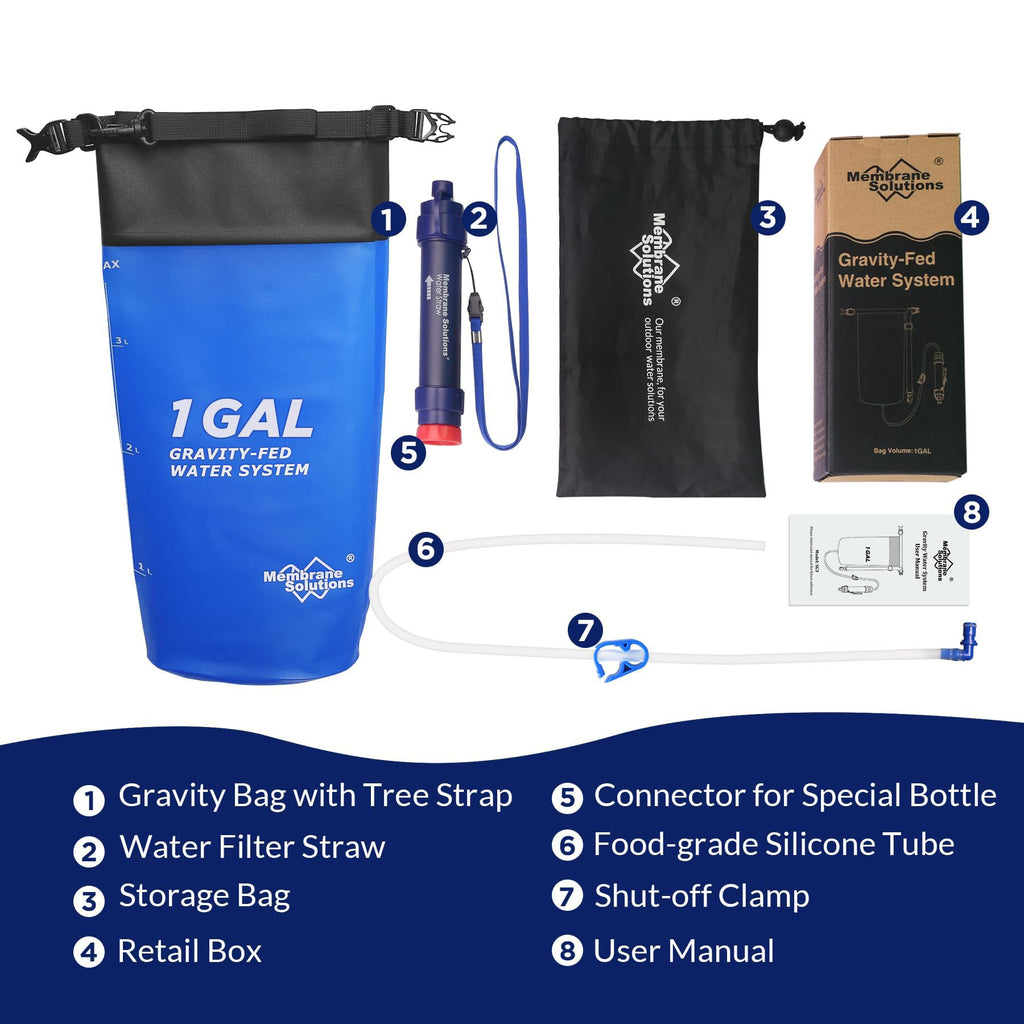Membrane Solutions Gravity Water Filter 1 Gallon, Nsf/Ansi 42&372&401 Certified, 0.1M Versatile Water Purifier Camping With Adju