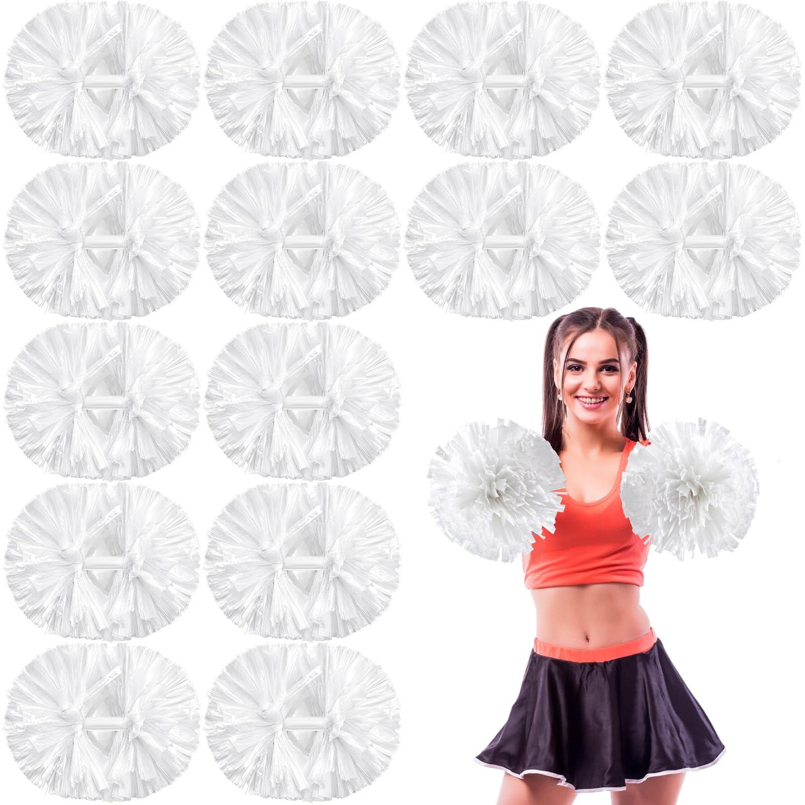 WILLBOND 12pcs Cheerleading Pom Poms Bulk Metallic Foil Cheerleader Pompoms with Baton Handle for 2026 Soccerball Basketball Che