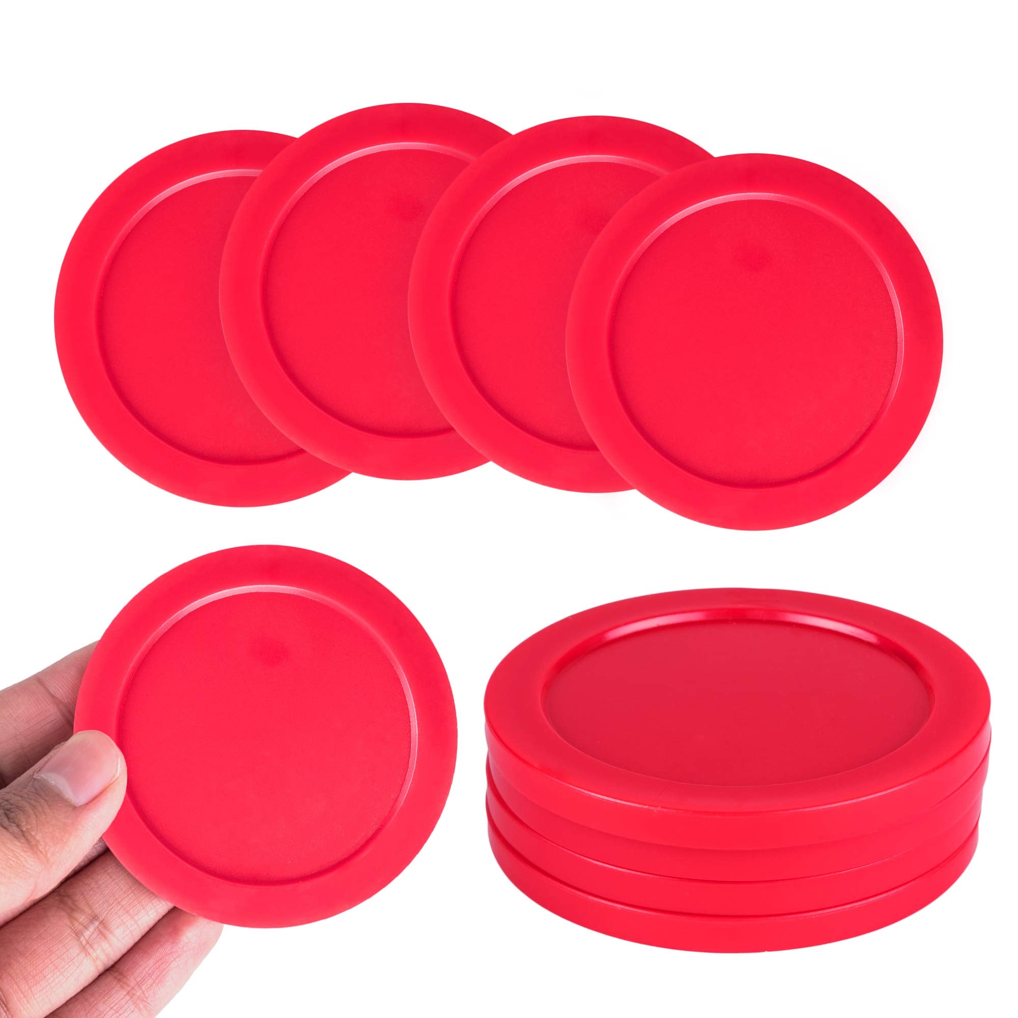 Home Air Hockey Red Replacement 2.5 Pucks for Game Tables, Equipment, Accessories (4 Pack)