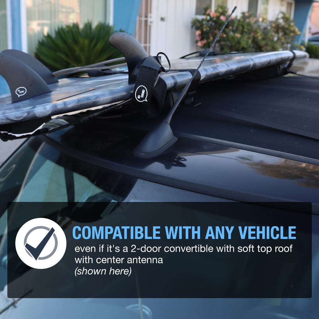Ho Stevie! Surfboard Car Roof Rack Padded System (Holds Up To 3 Boards) With Silicone Buckle Covers