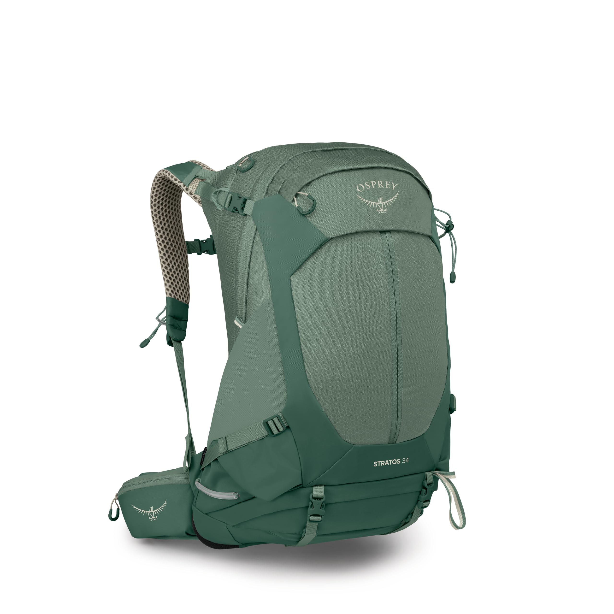 Osprey Stratos 34L Mens Hiking Backpack - Camping Bag with Waterproof Raincover, Bottle Pockets, & Gear Straps, Pine Leaf