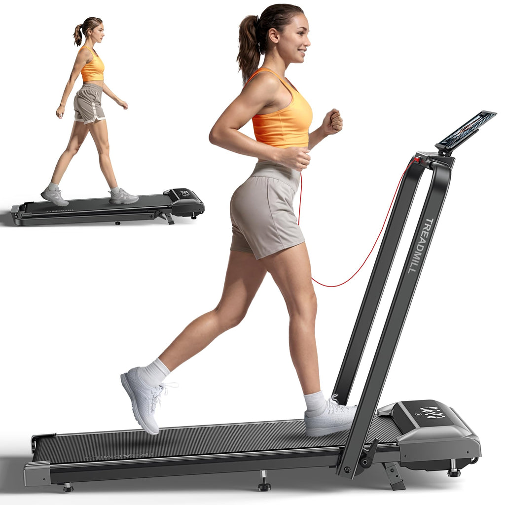 Acezoe Walking Pad Treadmill With Incline And Handle Bar, 2 In 1 Folding Treadmills For Home Small Office, 300Lbs Portable Compa