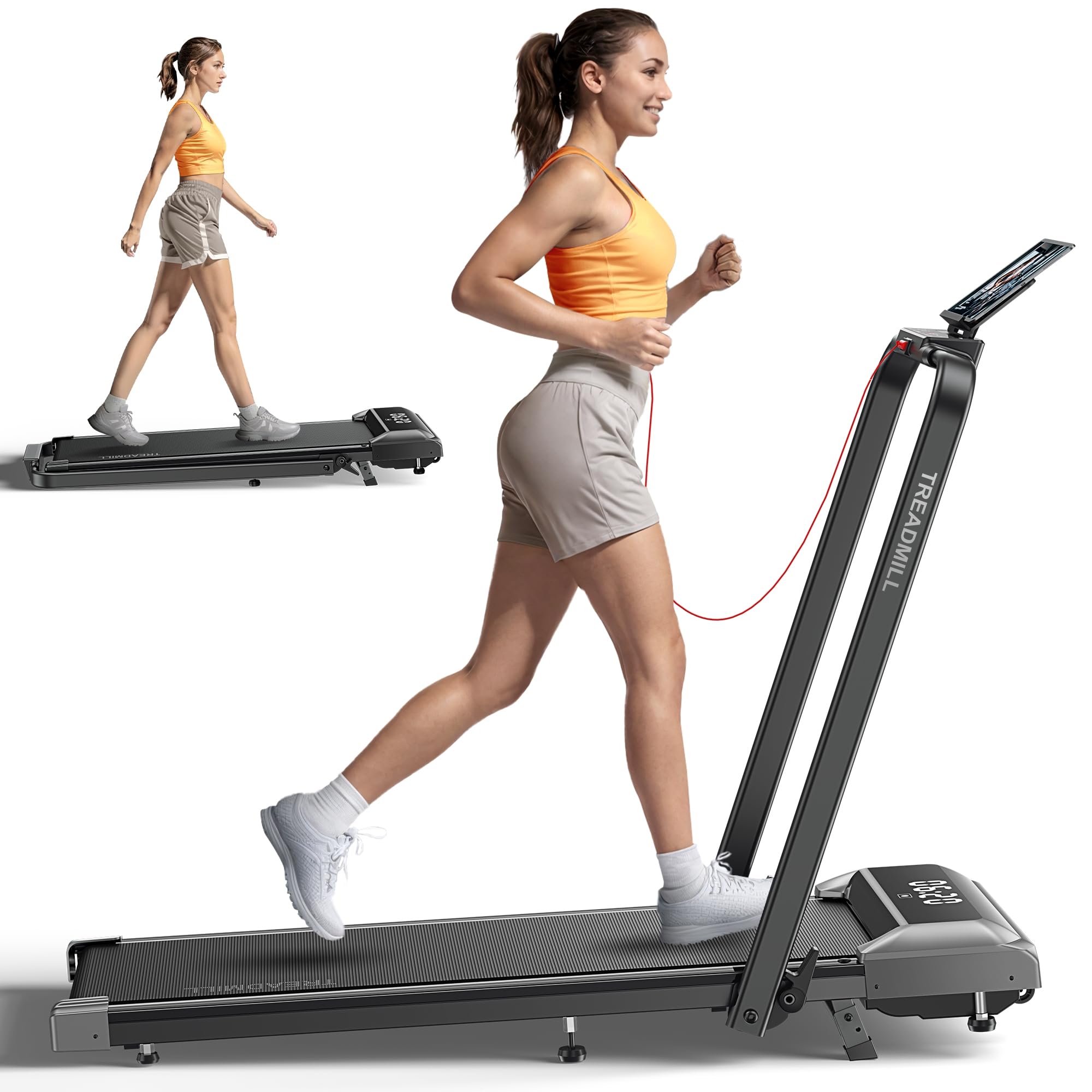 Acezoe Walking Pad Treadmill With Incline And Handle Bar, 2 In 1 Folding Treadmills For Home Small Office, 300Lbs Portable Compa