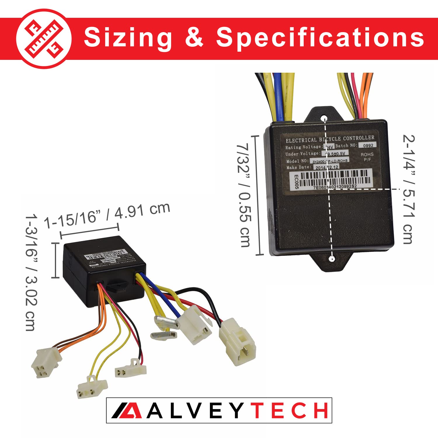 Alveytech Zk2400-Dp-Ld (Zk2400-Dp-Fs) Control Module With 4-Wire Throttle Connector - Fits The Razor E175 (V1+) Electric Scooter