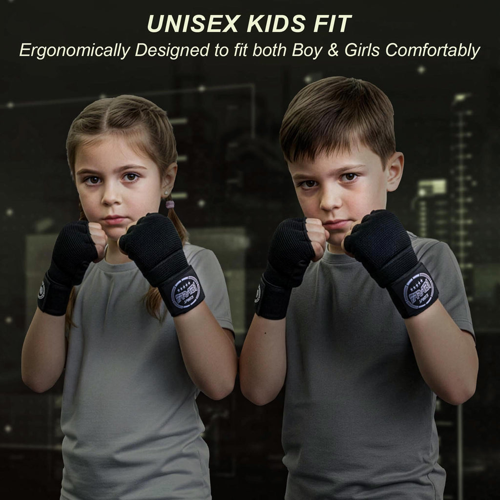 FARABI Kids Hybrid Boxing Inner Gloves Punching Boxing Gloves (All Black, Junior)
