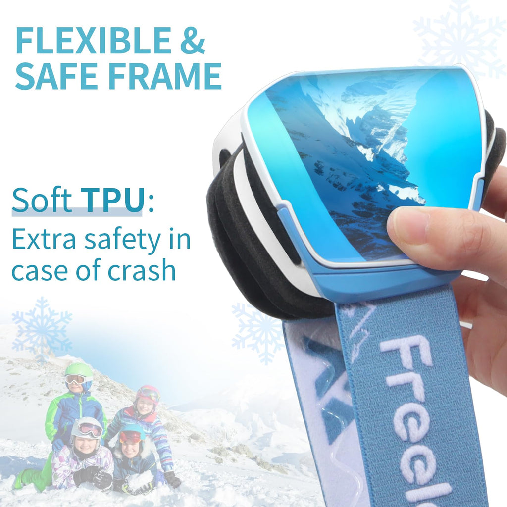 Freela 2 Pack Kids Blue&Black Skiing Snowboarding Snowmobile Winter Snow Goggles for Toddler Boy Girl Youth 4-6 10-12 8-12 6-14,