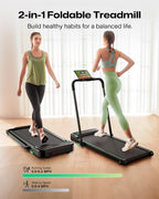 UREVO Strol 2E Smart 2-in-1 Folding Treadmill, Compact Walking Pad with Safety Handle, Plug and Play, Dual LED Display, Workout