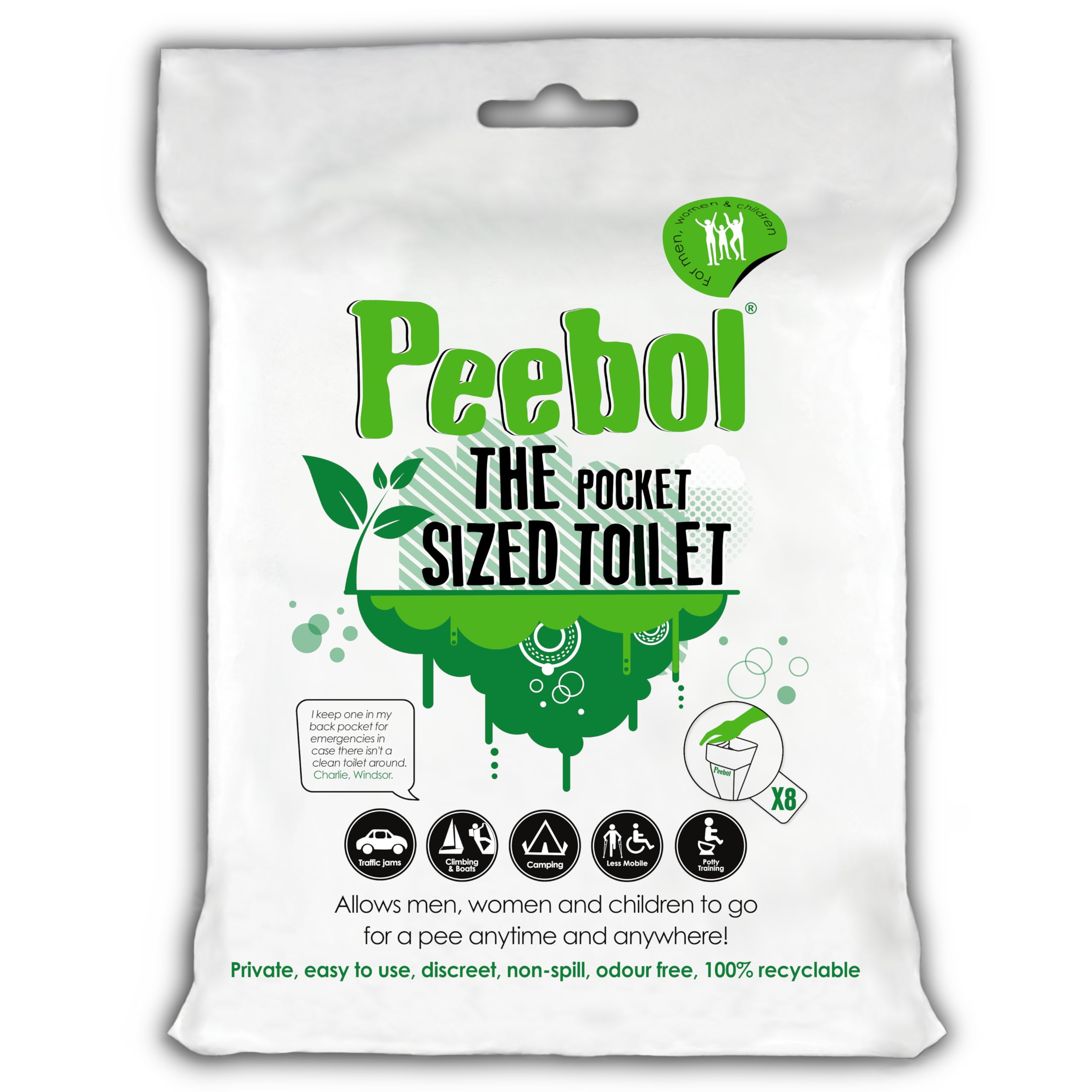 Peebol By Shewee - The Pocket-Sized Toilet - Rapidly Turns 1L Of Urine Into An Odourless, Compostable & Solid Gel. Uk Made, Disp