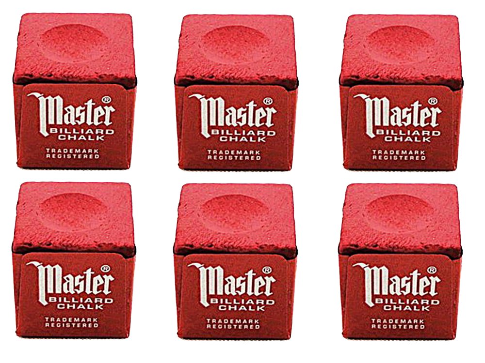 Master Set Of 6 Red Billiard Pool Cue Chalk