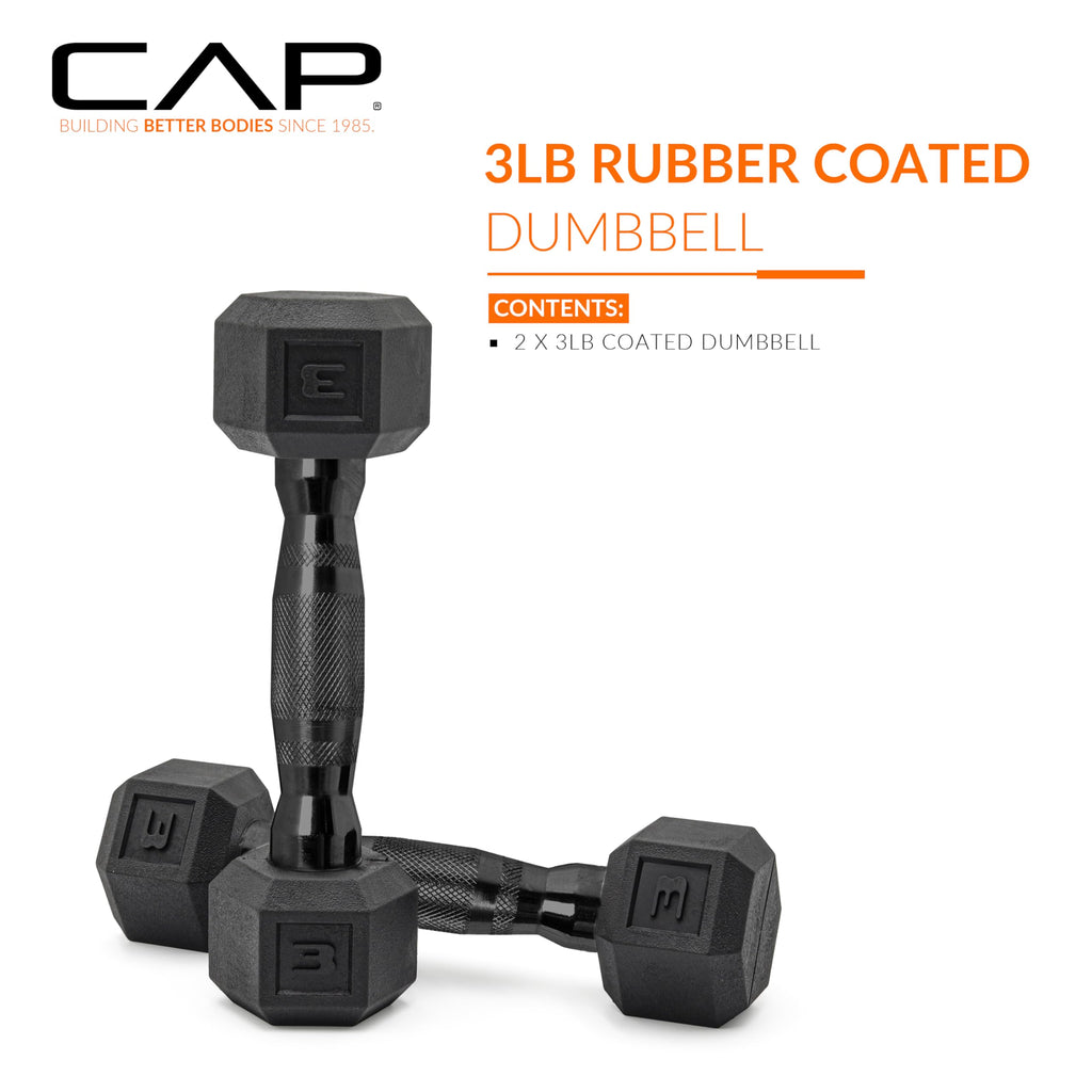 CAP Barbell 70 LB Rubber Coated Hex Dumbbell Hand Weight - Pair | Black Handle