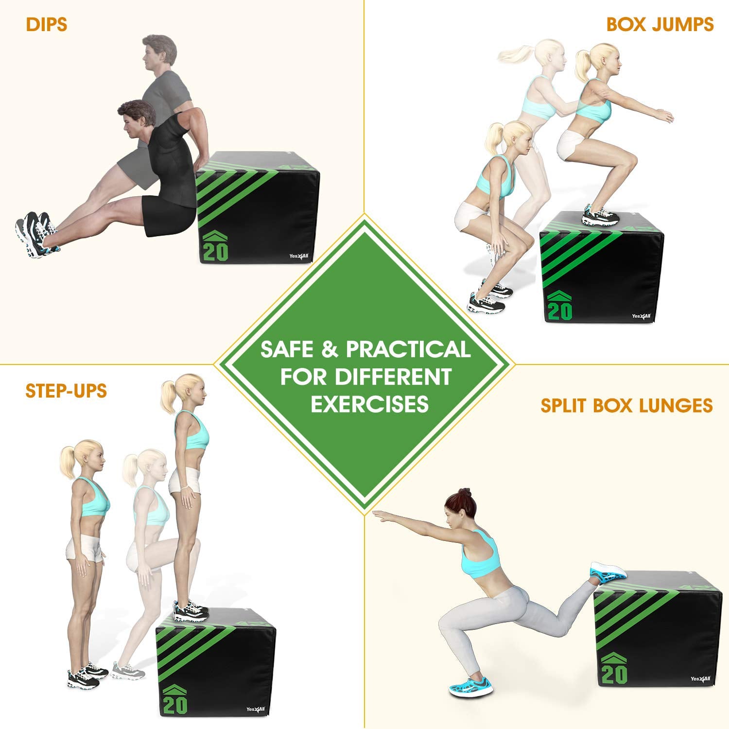 Yes4All 3 In 1 Foam Plyometric Jump Box Jump Training & Conditioning-Plyo Jump Box For Jump Training Fitness Workout Exercise, G