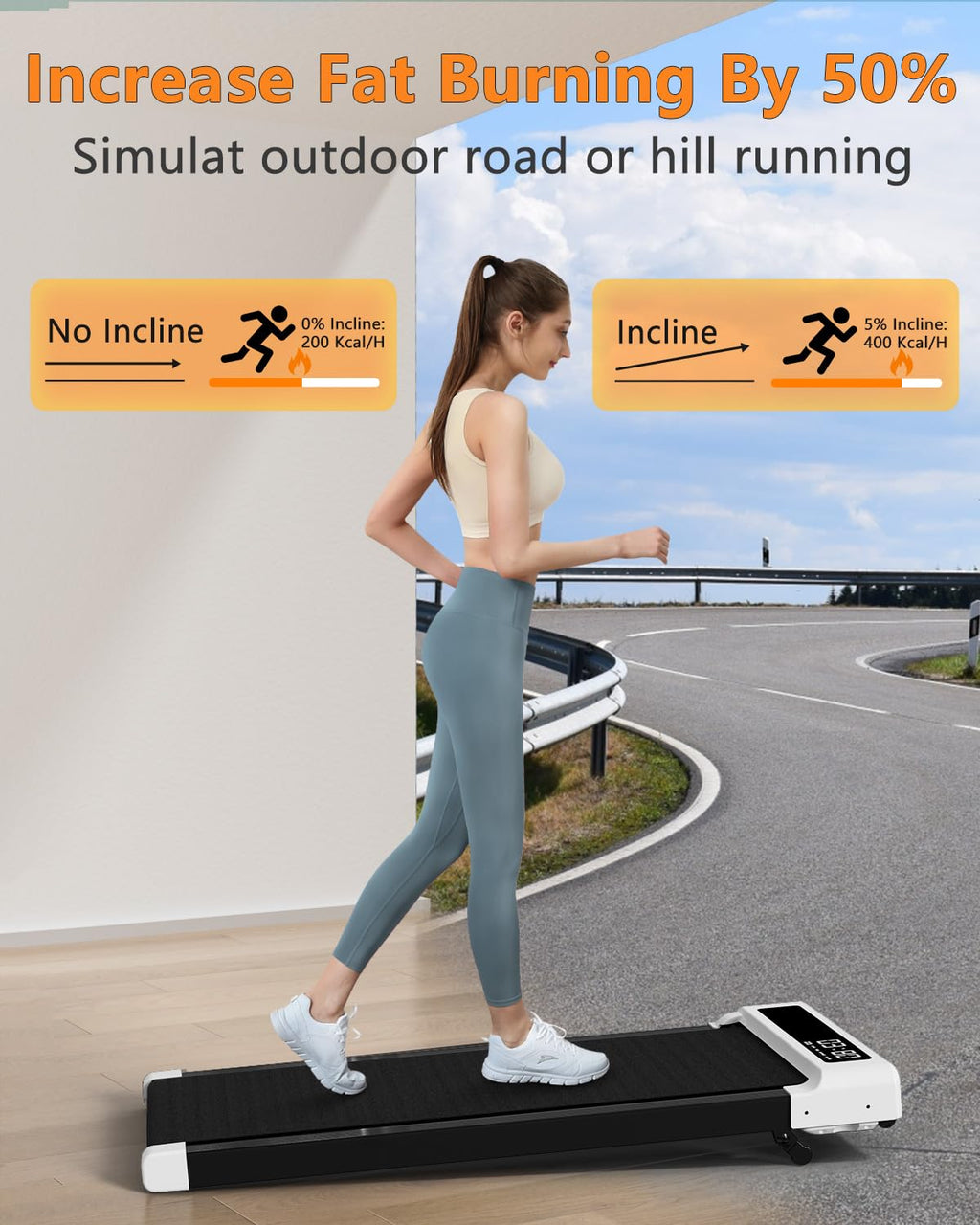 Walking Pad Treadmill Under Desk,Office Home Under Desk,265 Lbs Capacity Compact Mini Treadmill 2.5Hp 2 In 1 Walking Jogging Wit