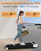 Walking Pad Treadmill Under Desk,Office Home Under Desk,265 Lbs Capacity Compact Mini Treadmill 2.5Hp 2 In 1 Walking Jogging Wit