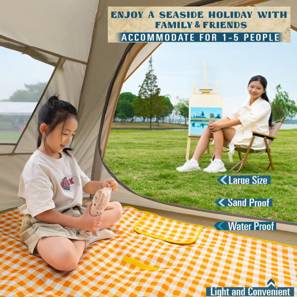 Extra Large Picnic Blanket Beach Blankets, 80''X60'' Picnic Mat Waterproof Sand Proof Foldable Portable For Outdoor Camping Hiki