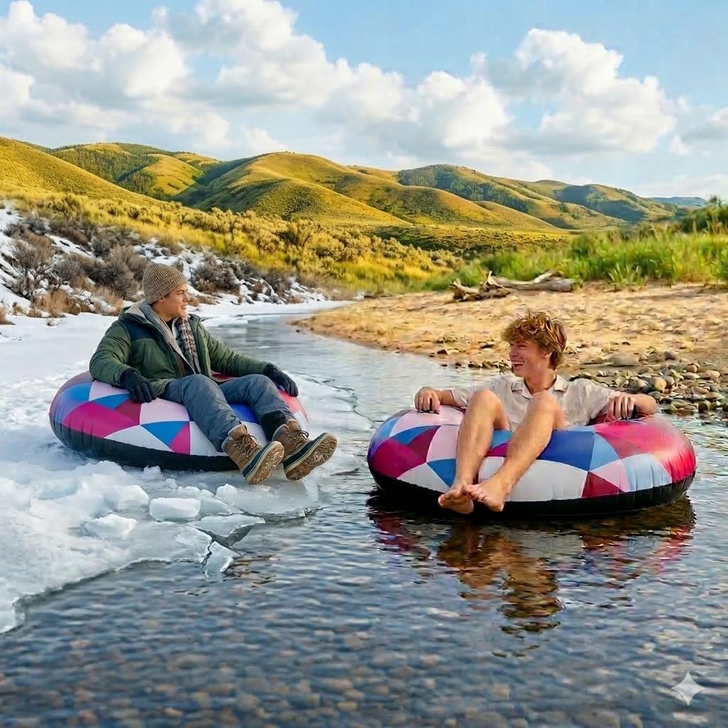 Glow-in-the-Dark Pixel Inflatable River & Snow Tube - Waterproof Heavy-Duty Inflatable Tube for Snow Sledding & River Floating -
