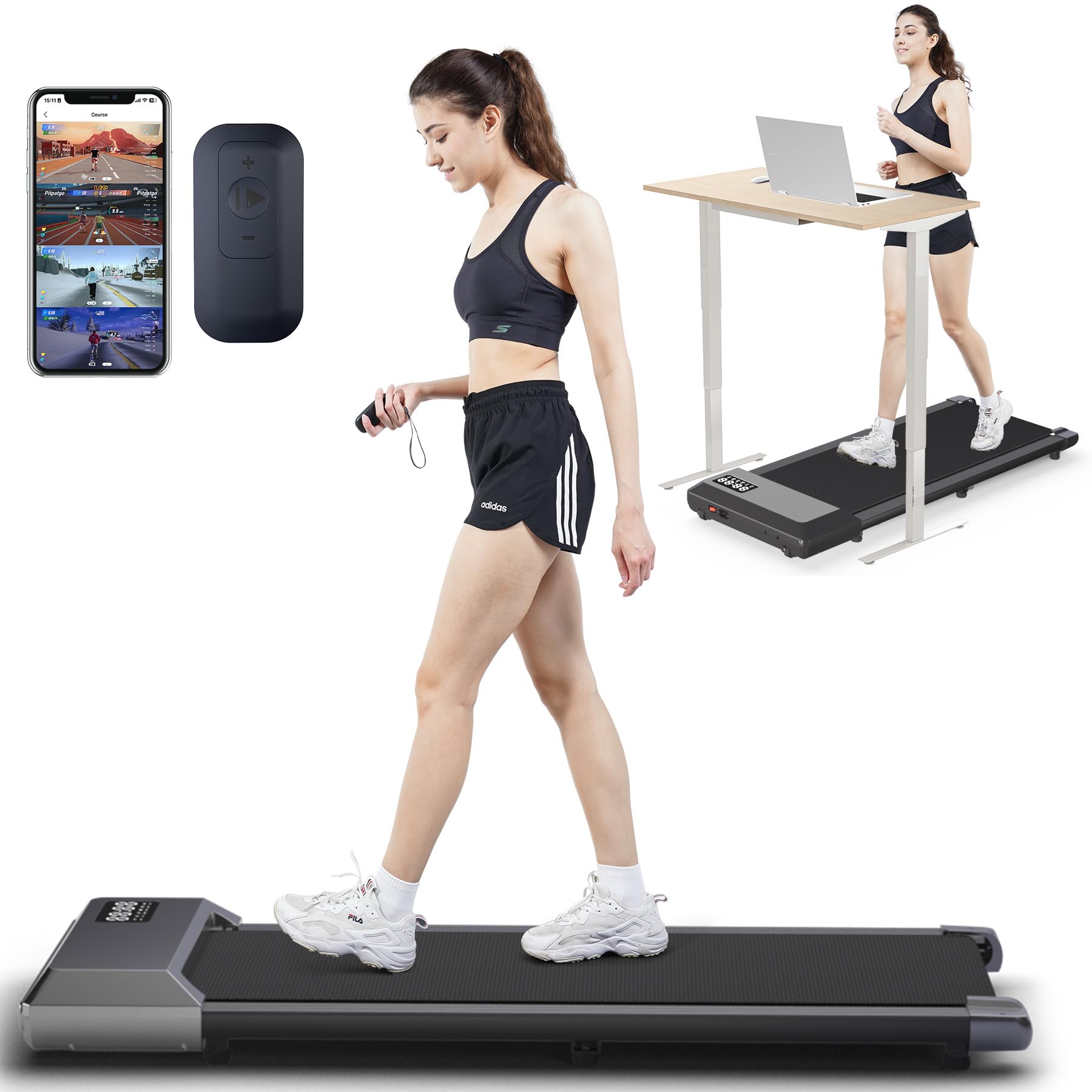 Deerrun Walking Pad, 2024 Upgrade Smart Walking Treadmill Under Desk, Led Display & App/Remote Control Small Treadmills For Home