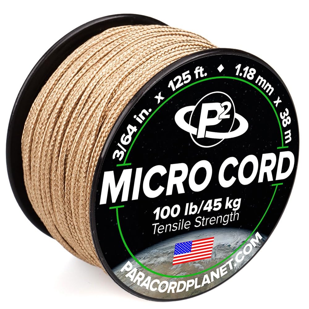 Paracord Planet Micro Paracord - Thin Braided Cord For Crafting, Fishing, And Diy Projects In 125 Ft Spools - Tan
