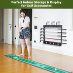Golf Club Holder Rack - Indoor Wooden 5 Golfs Putter Storage Wall Mount Stand, Organizer For Sticks Clubs/Putter/Golf Balls/Head