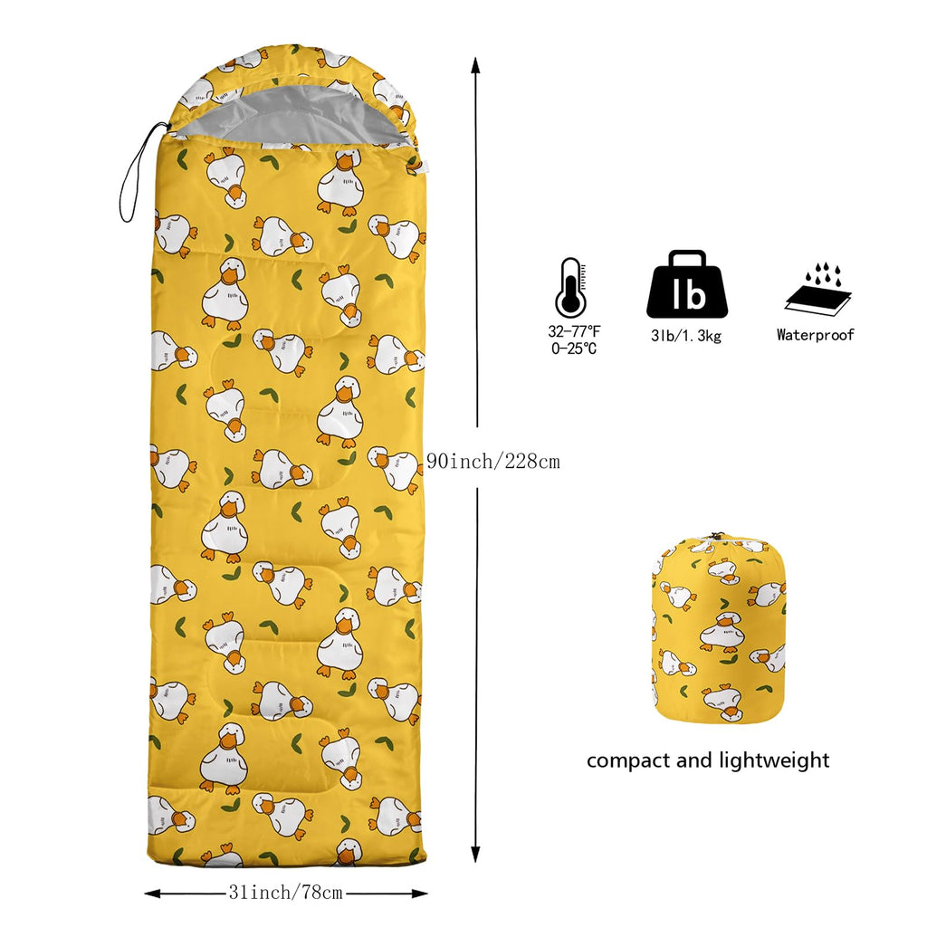 Axolotl Cute Duck Sleeping Bag With Green Leaves For Kids Adults-Lightweight Warm Cold Weather Cartoon Farmhouse Duck Sleeping B
