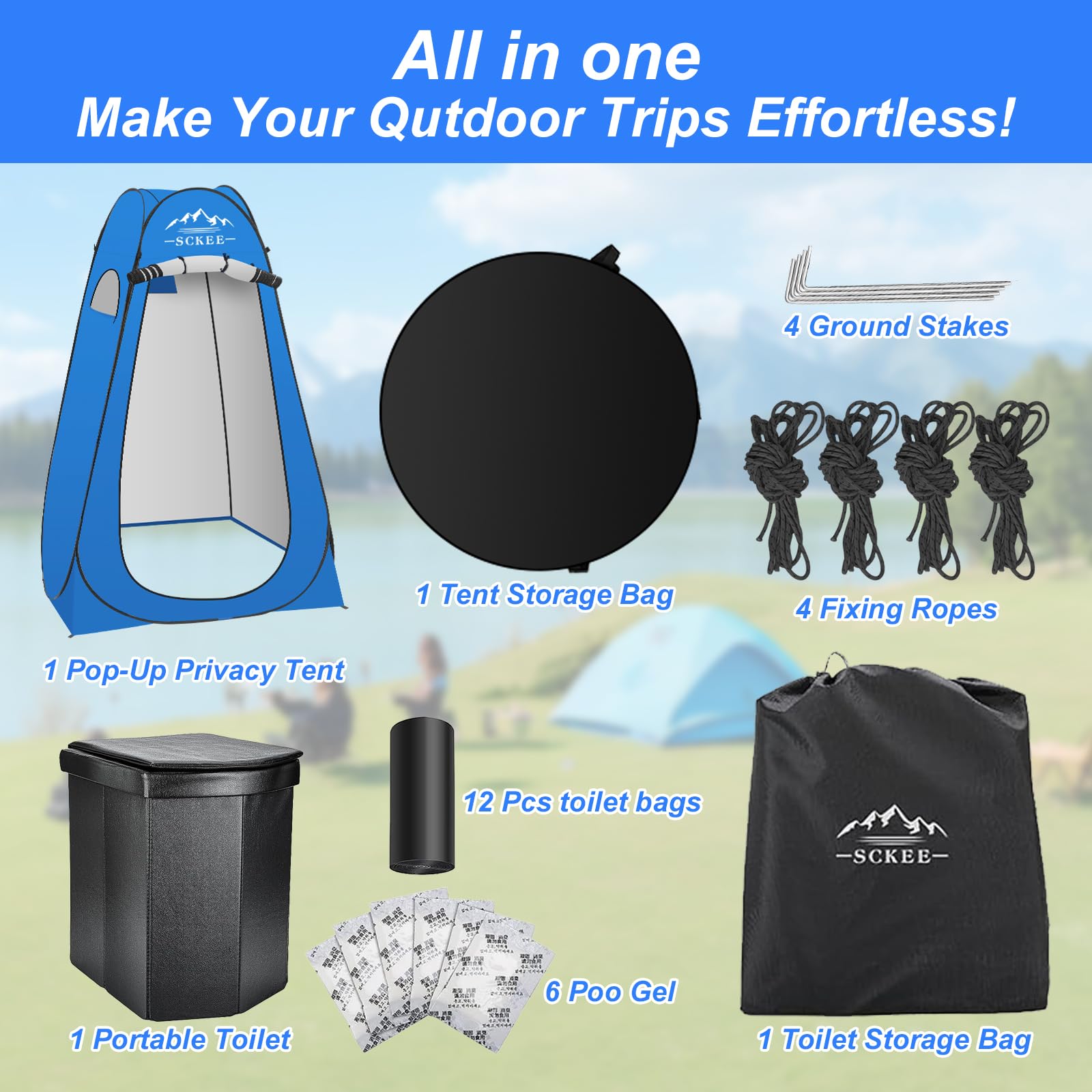 16.5'' Camping Toilet With Pop-Up Privacy Tent Set, Xl Portable Toilet For Camping, Outdoor Showers Changing Rooms, Portable Bat