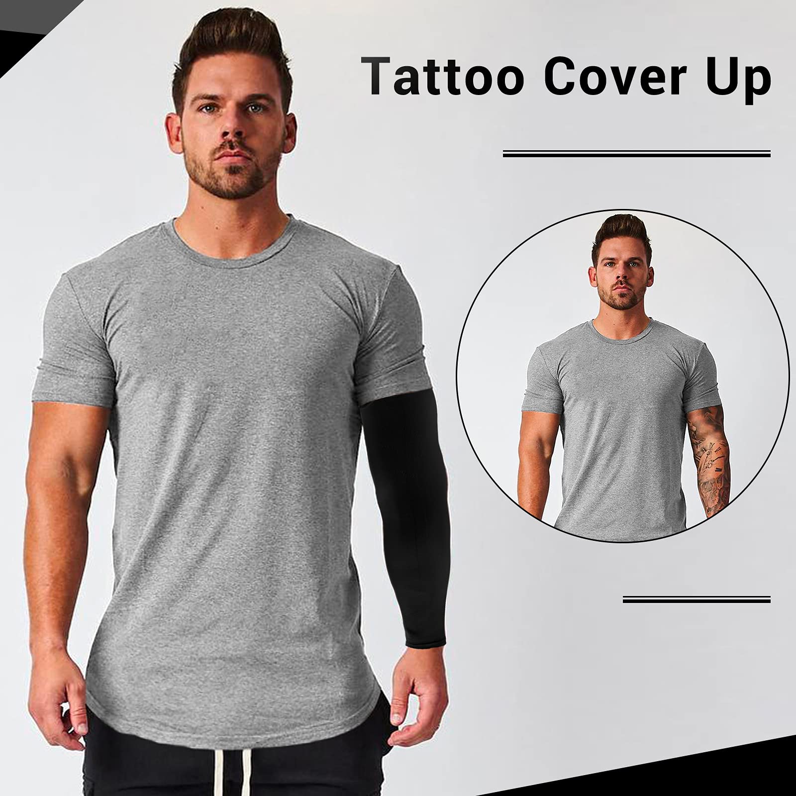 Rescoto 2 Pairs Uv Protection Cooling Arm Sleeves Compression Sun Sleeves For Men Women Youth, Tattoo Cover Up, Upf 50 (2 Pairs: