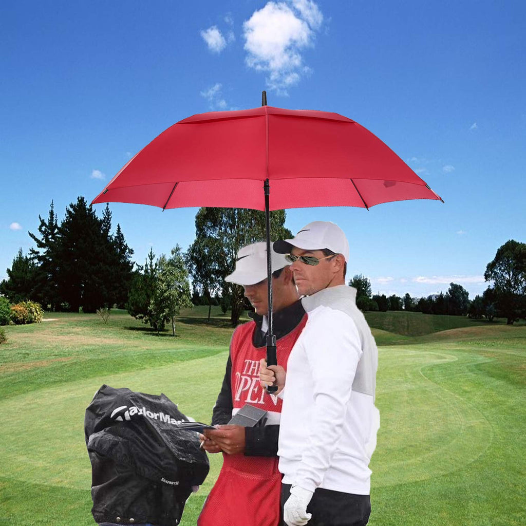 Mrtlloa 72 Inch Automatic Open Burgundy Golf Umbrella, Extra Large Oversize Double Canopy Vented Windproof Waterproof Sports Sti