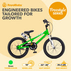 Royalbaby Freestyle Outdoor Childrens Bicycle Dual Handbrakes Sporty Kid Bike with Kickstand and Adjustable Seat, 18 Inch, Gree