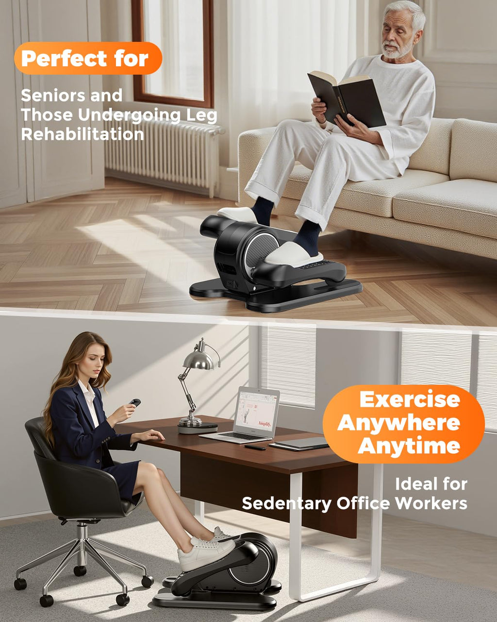 Under Desk Elliptical Machine, Ellipse Leg Exerciser As Seen On Tv, Lcd Display & 12 Adjustable Speed Ellipse Fit, Portable & Qu