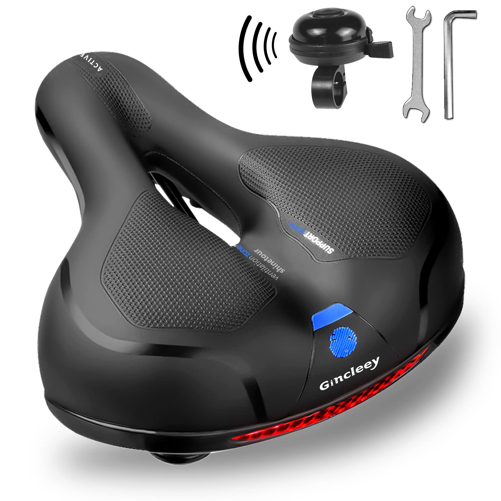 Gincleey Comfort Bike Seat For Women Men?With Bell? Wide Bicycle Saddle Replacement Memory Foam Padded Soft Bike Cushion With Du