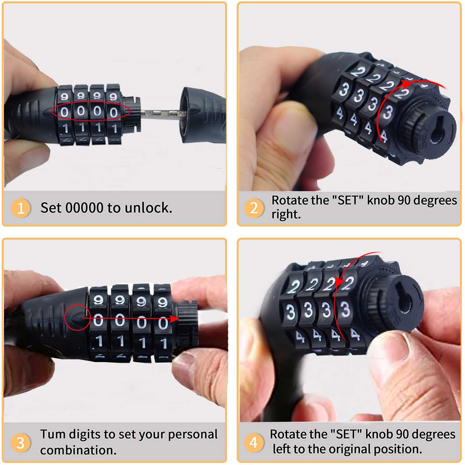Combination Bike Cable Lock - 4 Digit, 32 Inch Long Coiled Security Resettable Cable Lock, Anti-Theft Accessories For Mountain B