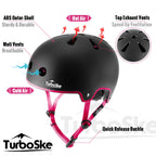 Turboske Skateboard Helmet, Bmx Helmet, Multi-Sport Helmet, Bike Helmet For Kids, Youth, Men, Women (Black&Pink, L/Xl (22.8''-24