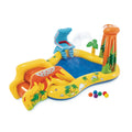 Intex Inflatable Dinosaur Play Center Outdoor Playhouse Inflatable Water Park With Kid Pool Slide, Water Sprayer, Waterfall, And