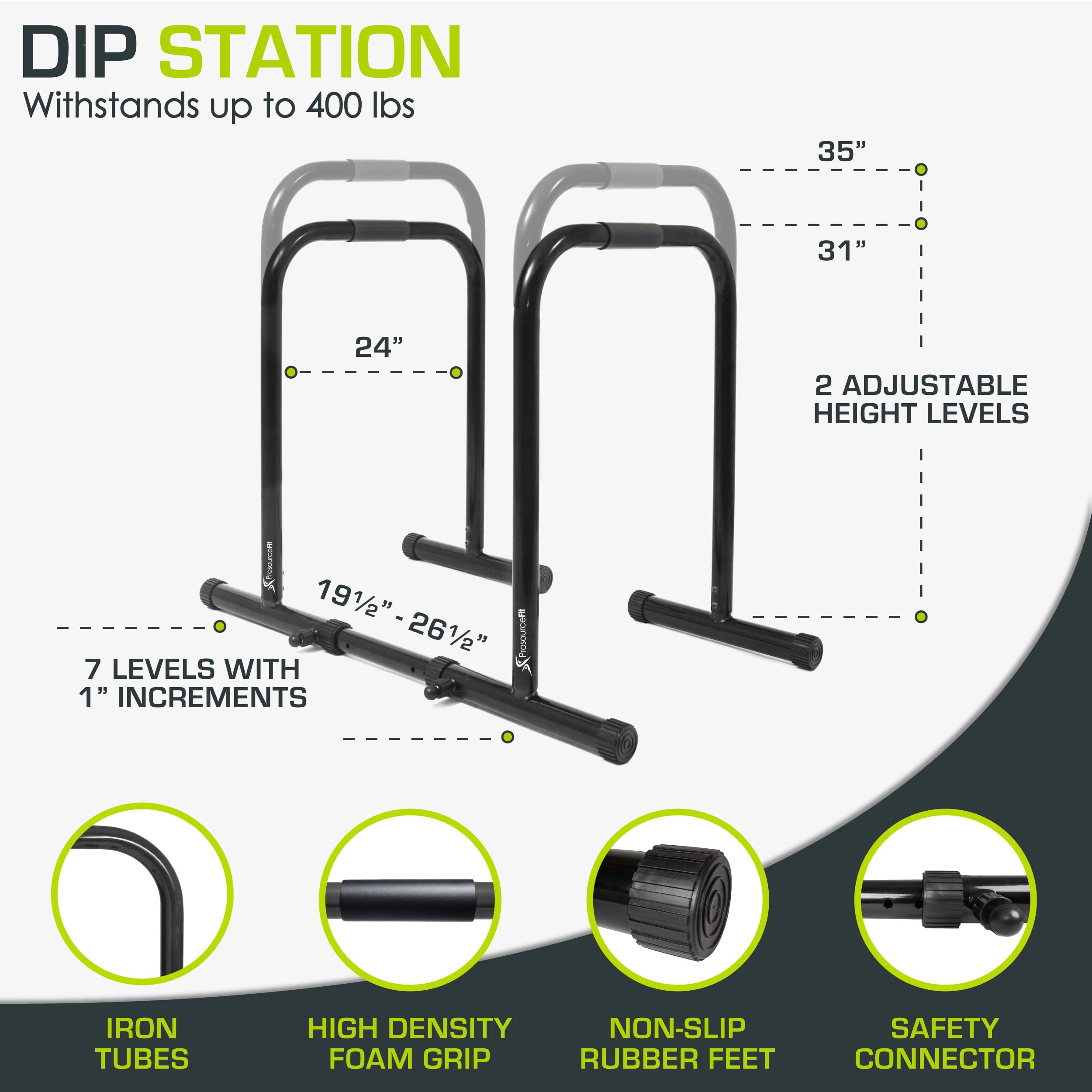 Prosourcefit Dip Stand Station, Heavy Duty Ultimate Body Press Bar With Safety Connector For Tricep Dips, Black