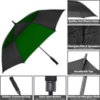 Mrtlloa 68 Inch Automatic Open Green/Black Golf Umbrella, Extra Large Oversize Double Canopy Vented Windproof Waterproof Stick U