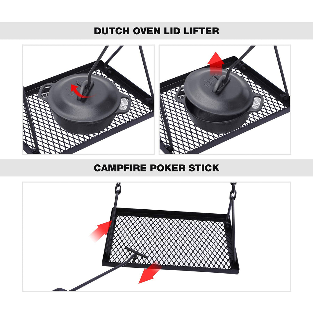 Redcamp Campfire Swing Grill Stand, Portable Hanging Cooking Grill Rack With Dutch Oven Lid Lifter & Hooks For Outdoor Bbq Picni