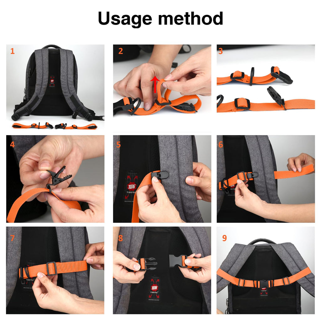 Ikerall 2 Pcs Adjustable Backpack Sternum Straps Chest Belt Hardness Strap With Anti-Slip Fixed Clips For Camping Hiking (Orange