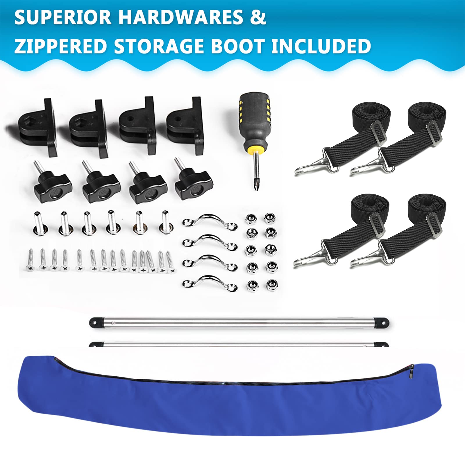 Naviskin Pacific Blue 3 Bow 6L X 46 H X 79-84 W Bimini Top Cover Includes Mounting Hardwares,Storage Boot With 1 Inch Aluminum F