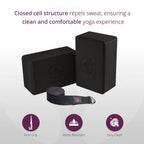 Clever Yoga Blocks 2 Pack With Strap - Extra Light Weight Sweat Repelling Foam Yoga Block Set With Cotton 8Ft Yoga Stretch Strap
