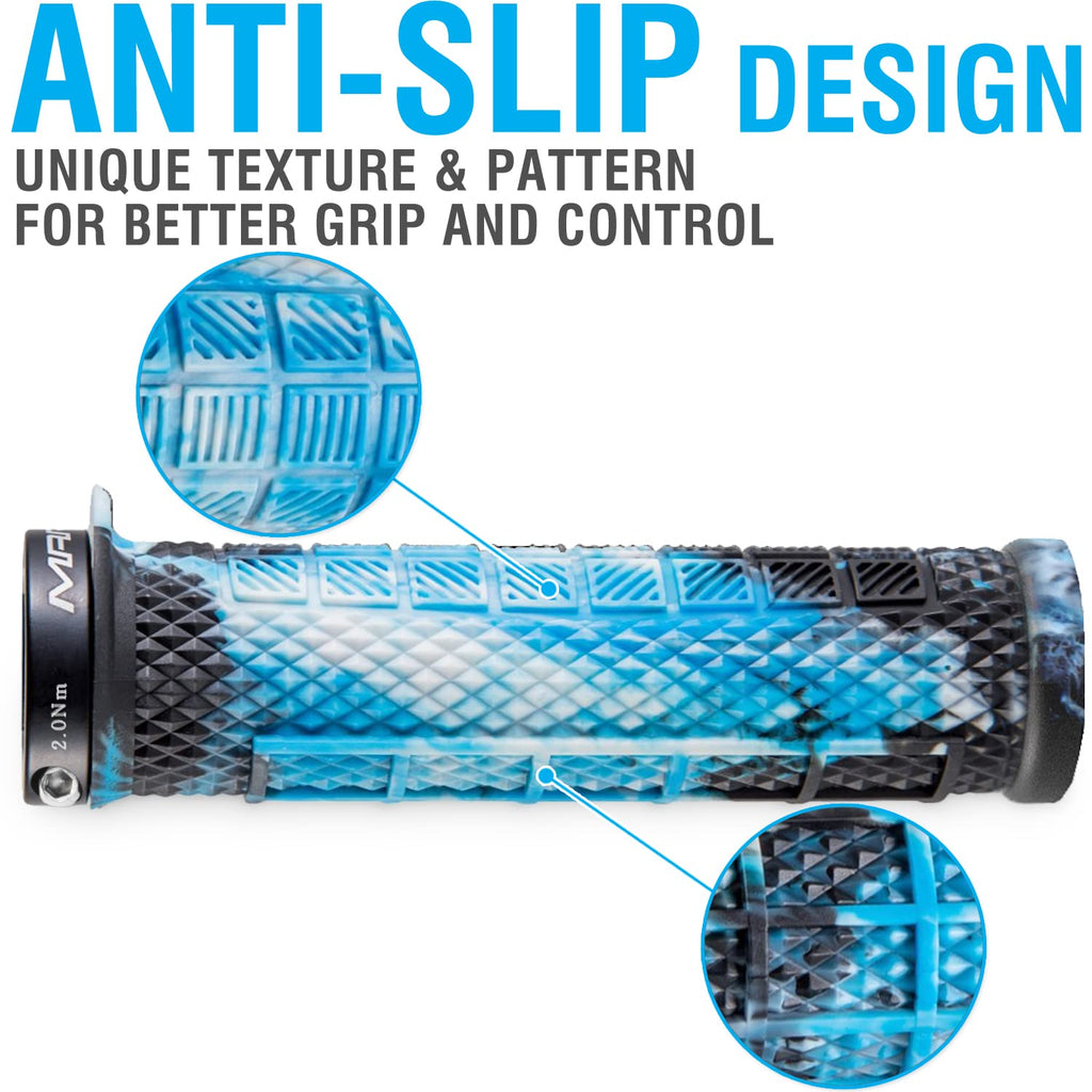 Marque Grapple Mountain Bike Handlebar Grips - Single Lock-On Ring Mtb And Bmx Bicycle Handle Bar With Non-Slip Grip (Glacer Blu