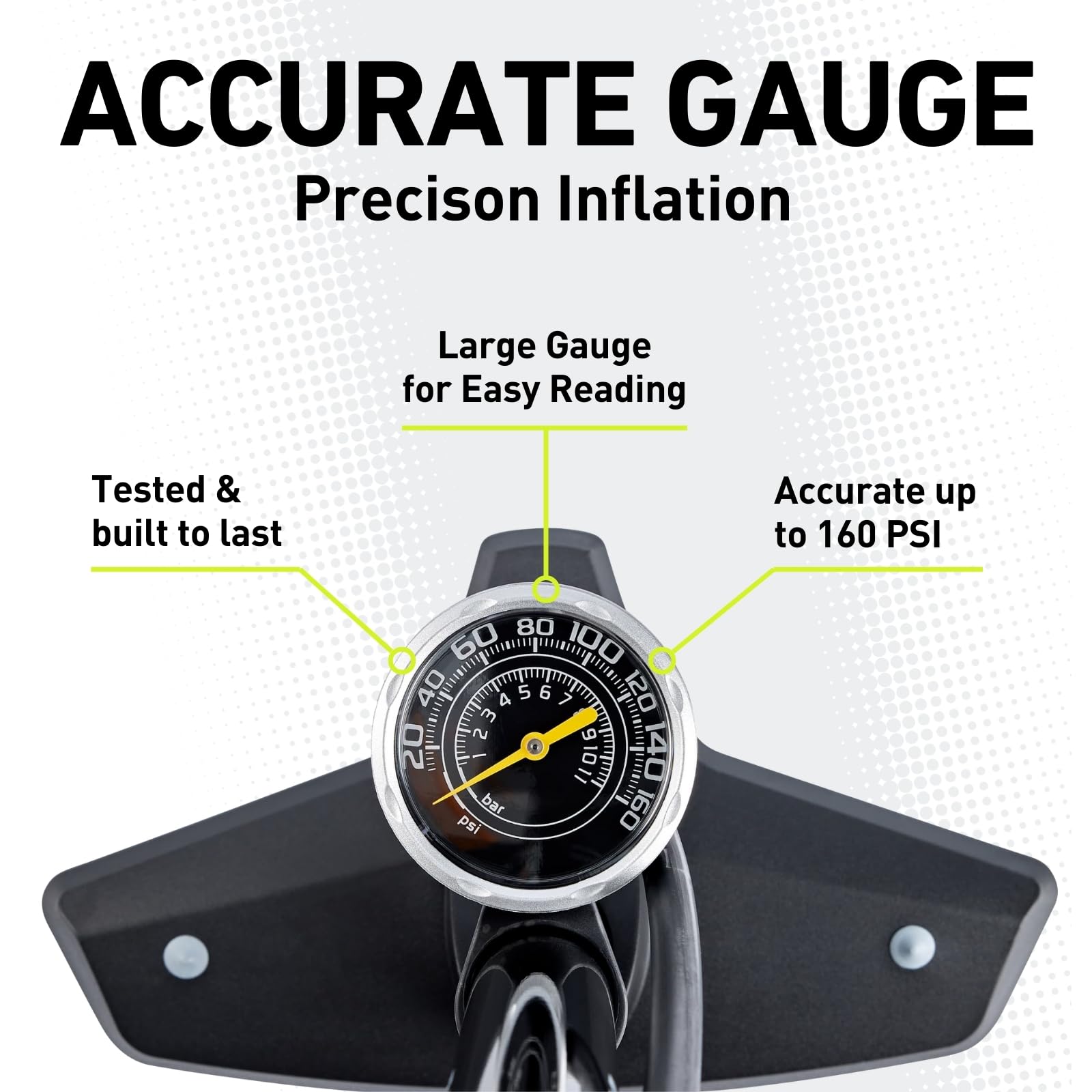Vibrelli Bike Floor Pump With Gauge & Puncture Kit - 160 Psi - Presta Valve Bike Pump Switches To Schrader - High Pressure Bicyc