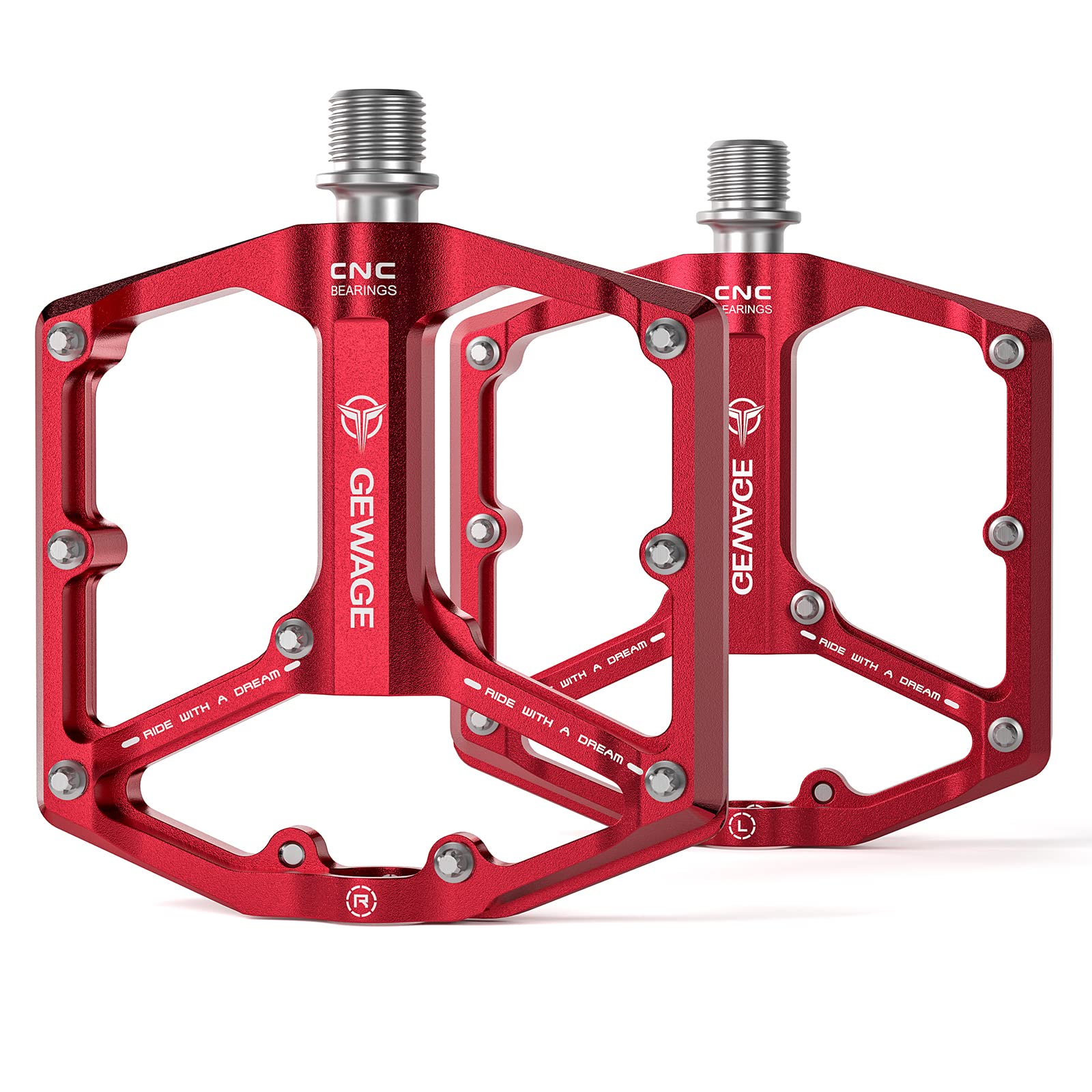 Road/Mountain Bike Pedals - 3 Bearings Bicycle Pedals - 9/16    CNC Machined Flat Pedals with Removable Anti-Skid Nails