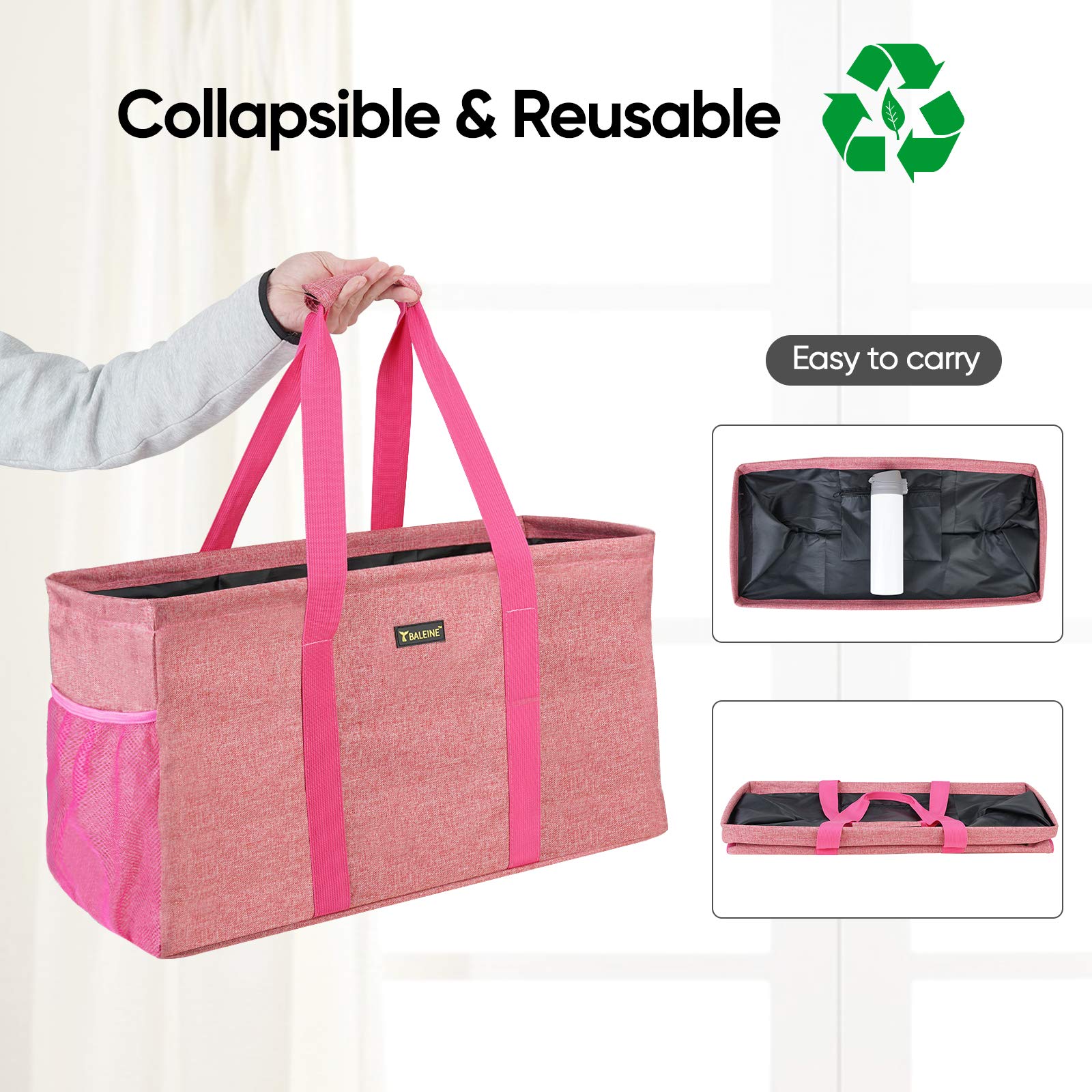 Baleine Extra Large Utility Tote Bag With Wire Frame For Storage (Pink, 1-Pack)