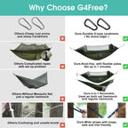 G4Free Large Camping Hammock With Mosquito Net 2 Person Pop-Up Parachute Lightweight Hanging Hammocks Tree Straps Swing Bed For