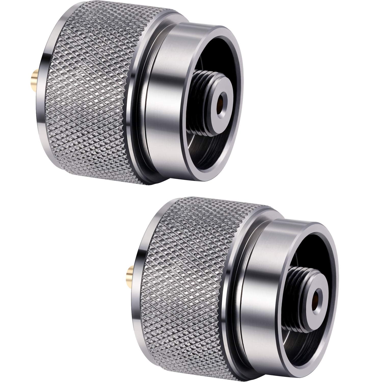 Hotop 2 Pieces Camping Stove Adapter 1 Lb Propane Small Tank Input EN417 Lindal Valve Output Outdoor Cylinder LPG Canister Adapt