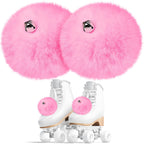 Sumind 2 Pieces Roller Skate Pom Poms With Bells For Women Girls Princess Fluffy Tie-On Roller Skate Pom Poms Fuzzy Pom Poms For