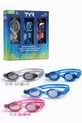 TYR Junior Swim Goggles 3-Pack (Ages 10+), CSTC JR Goggle Set Smoke/Multi LCWJGCA